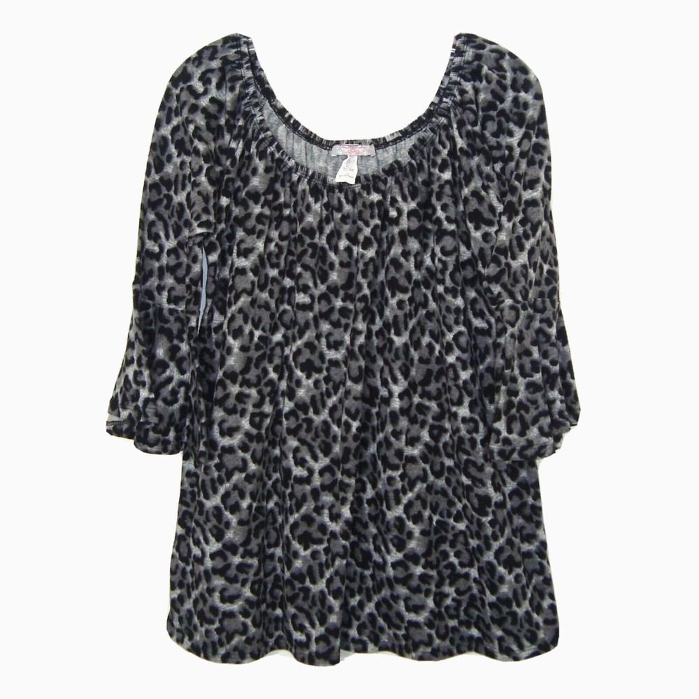 Pretty Young Thing Animal Print On/Off Shoulder Flounce Sleeve Sweater Size 2X